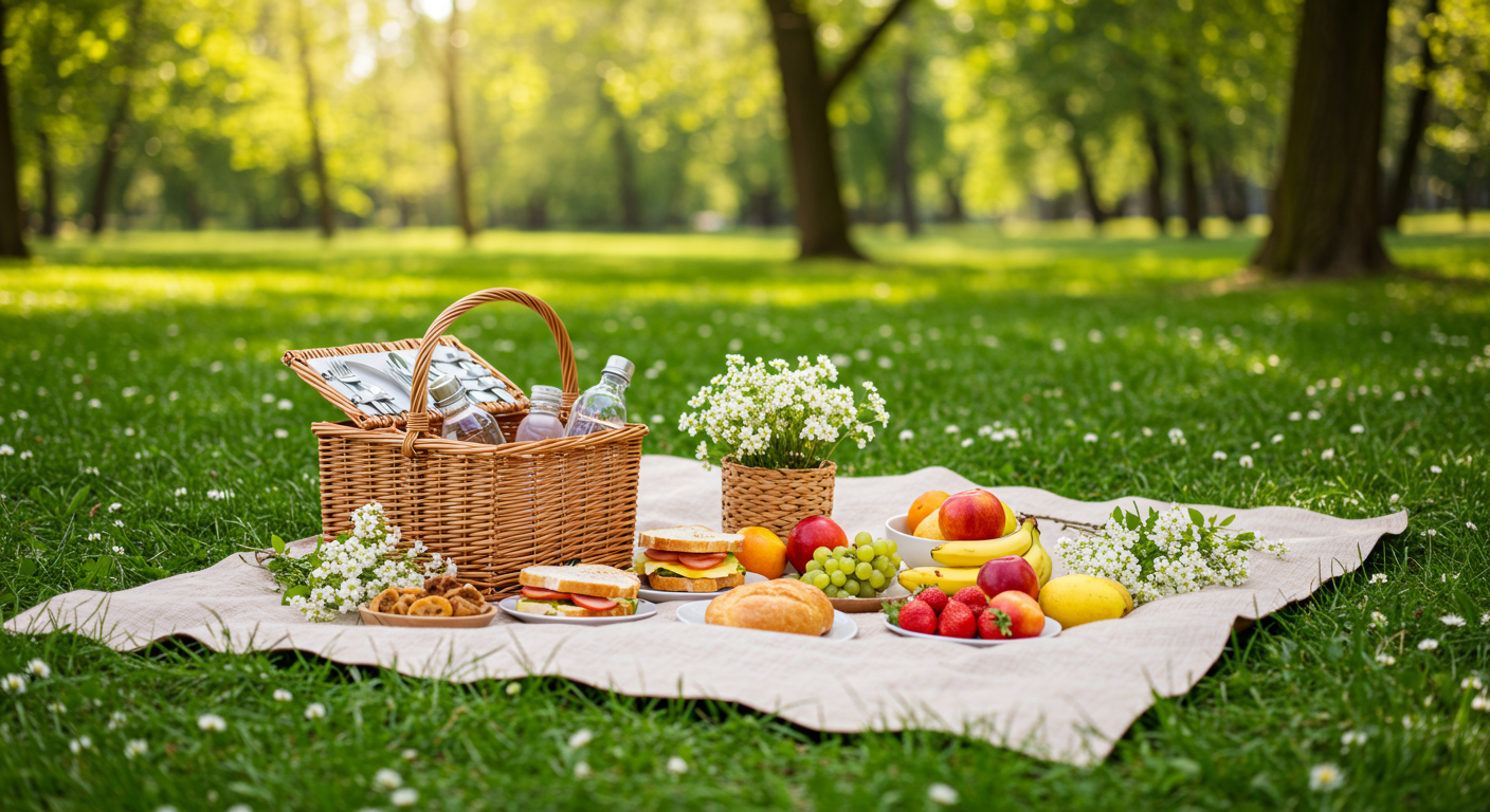 Pique-nique zéro déchet dans un parc au printemps