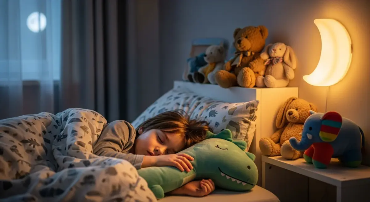 enfant endormi dans son lit avec une veilleuse douce
